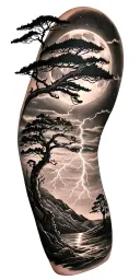 viking rume and moon and tree and lightning bolt tattoo design idea