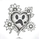 paw print, daisy, heart surrounded tattoo design idea