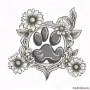 paw print, daisy, heart surrounded tattoo design idea