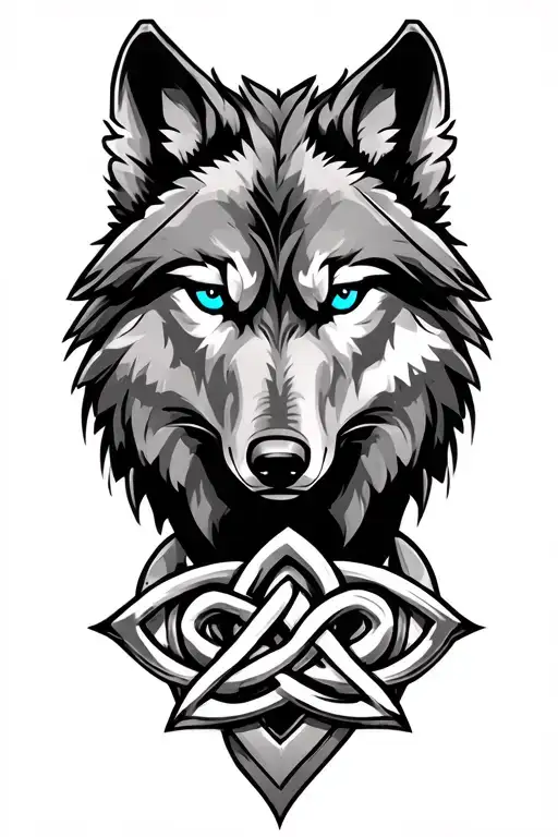 wolf with blue eyes on armor tattoo design featuring Celtic trinity knot  tattoo design idea