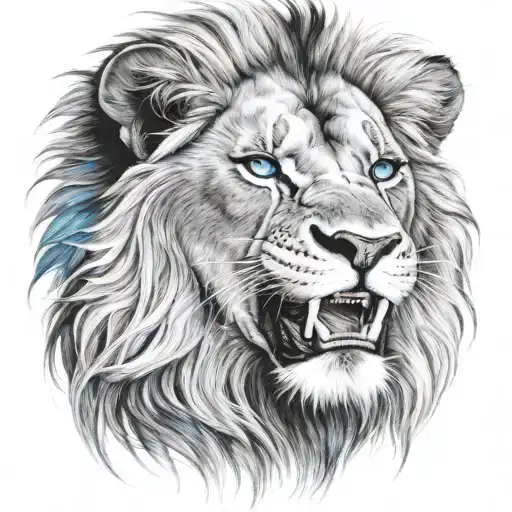 lion with blue eyes and teeth claws tattoo design idea