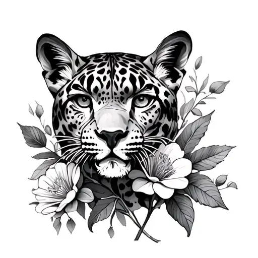 clouded leopard and Locust flowers  tattoo design idea
