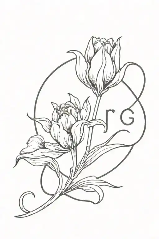 simple minimalist Capricorn sign with tulips flowers tattoo design idea