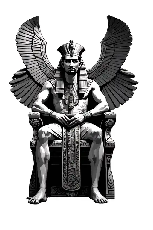 Egyptian king sitting on a throne tattoo design idea