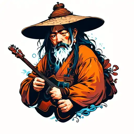 japanese tattoo drunk vagabond travelling tattoo design idea