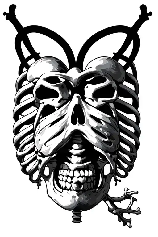 skeleton with heart and lungs visible tattoo design idea