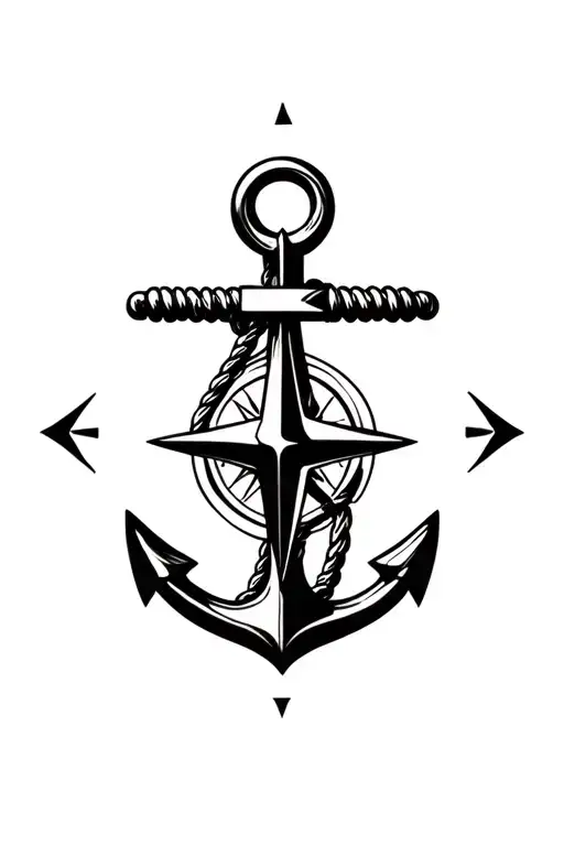 boat anchor compass rope shark  tattoo design idea