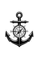 boat anchor compass rope shark  tattoo design idea