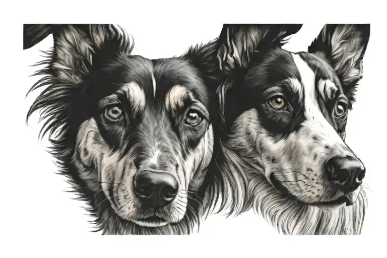 2 dogs face tattoo design idea