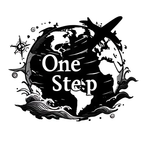 "One Step" you need to make a globe and in the glop there are one step and aeroplane, waves and compass. in the globe there is one  tattoo design idea