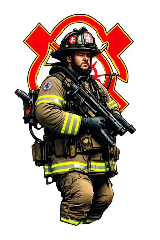soldier that is a firefighter and a paramedic symbol intertwined tattoo design idea