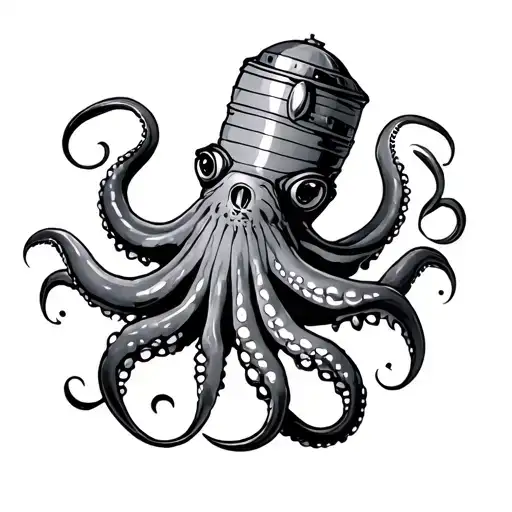 giant squid wrapped around torpedo tattoo design idea