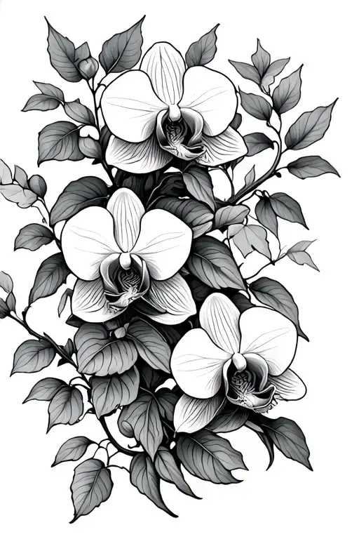 orchids and ivy vines tattoo design idea