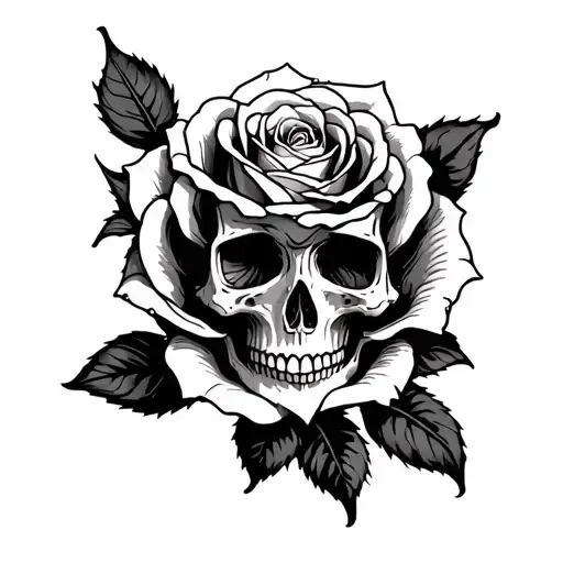 skull inside a rose , gothic tattoo tattoo design idea
