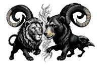 1 lion 1 bear 1 raven 1 ram intertwined tattoo design idea