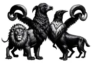1 lion 1 bear 1 raven 1 ram intertwined tattoo design idea