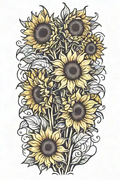 field of sunflowers blooming tattoo design idea