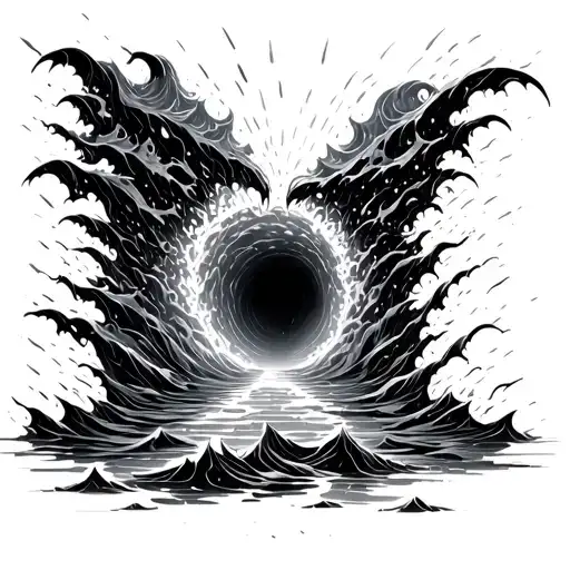 rain waves enter a portal and are disrupted as they approach. At the portal's exit, it radiates as energy. However, in t tattoo design idea
