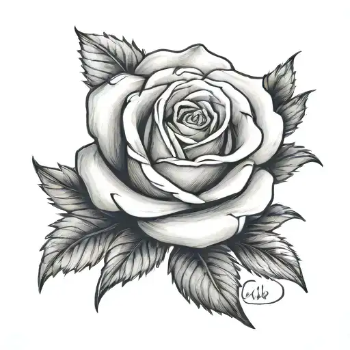 rose with name through middle tattoo design idea
