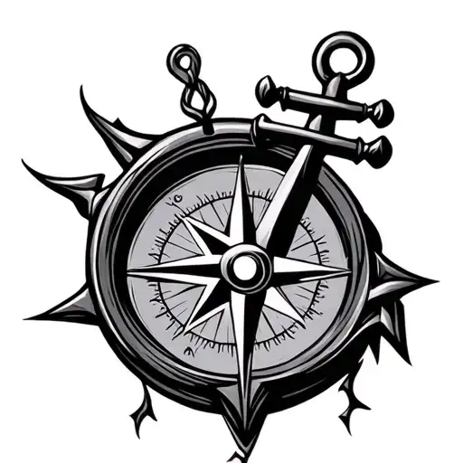tribal tattoo of a compass and anchor tattoo design idea