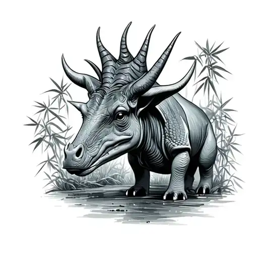 Wishbone and triceratop surrounded by bamboo tattoo design idea