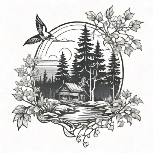 Design a tattoo inspired by intimate moments in nature, such as a sunrise or a quiet forest tattoo design idea