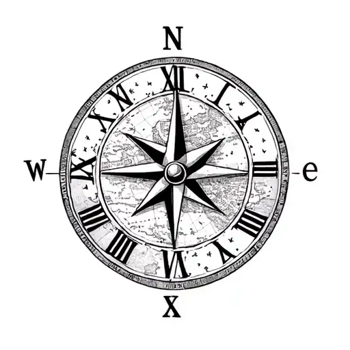 map, compass, euros, joker, Roman numeral tattoo design idea