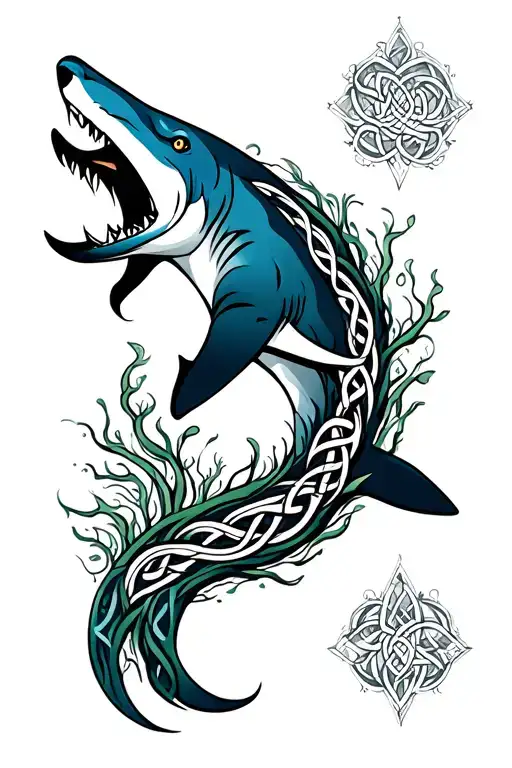 celtic tree of life wolf white shark tattoo design idea