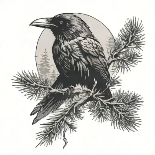 Raven and pinetree gothic tattoo design idea