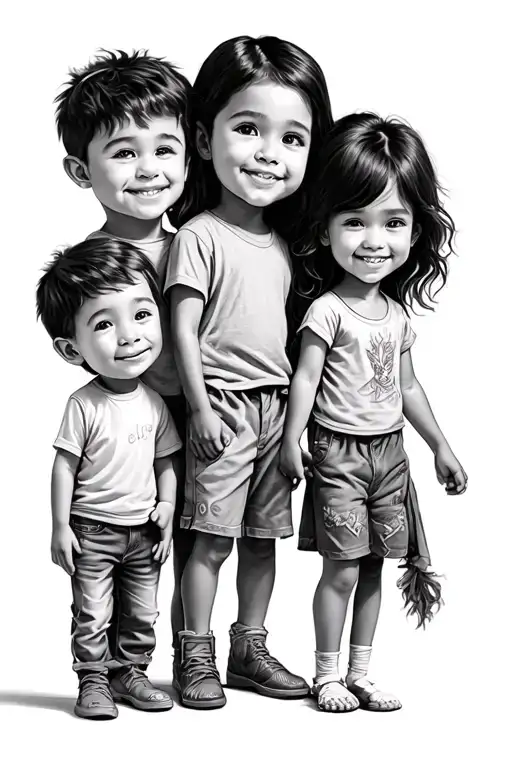 4 kids holding hands 1 girl 3 boys tattoo design idea