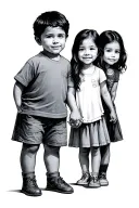 4 kids holding hands 1 girl 3 boys tattoo design idea