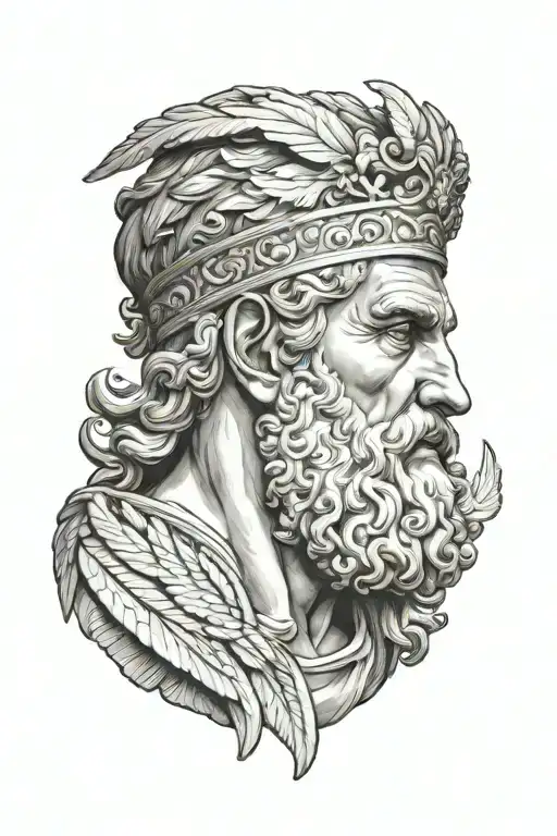 Hermes god greek art feathered hair and winged crown tattoo design idea