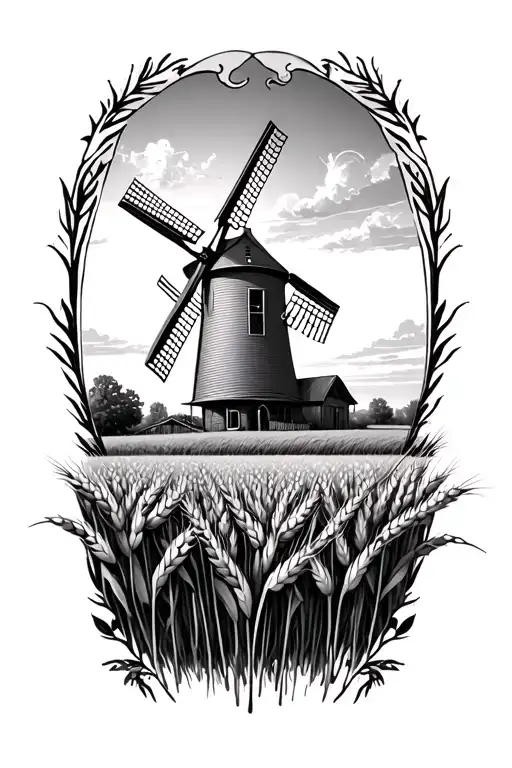corn and wheat fields complementing a windmill tattoo design idea