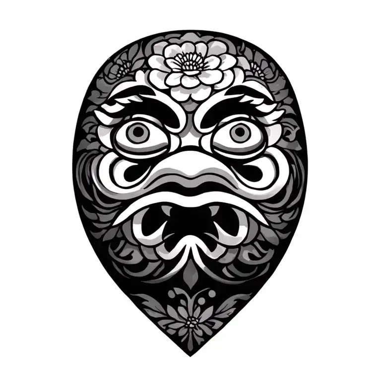 Daruma with floral ornament tattoo design idea