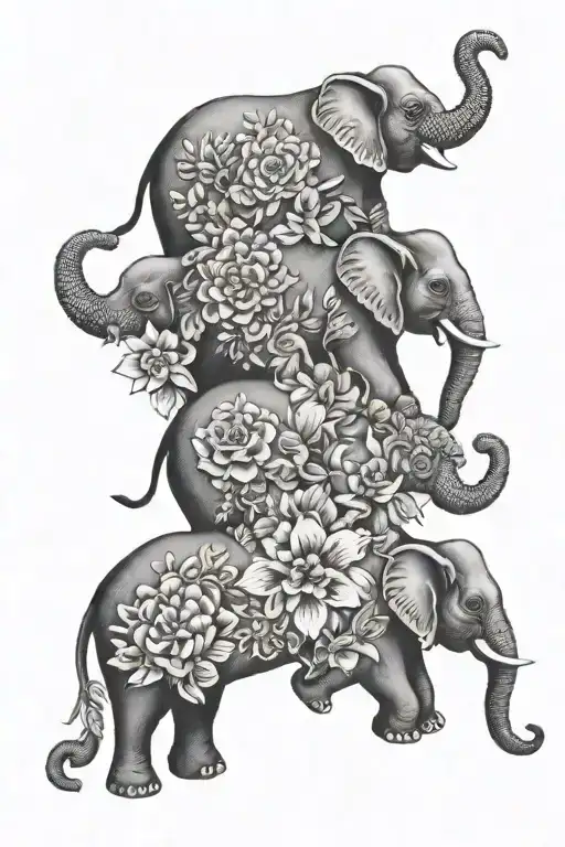  flower with 4 elephants tattoo design idea