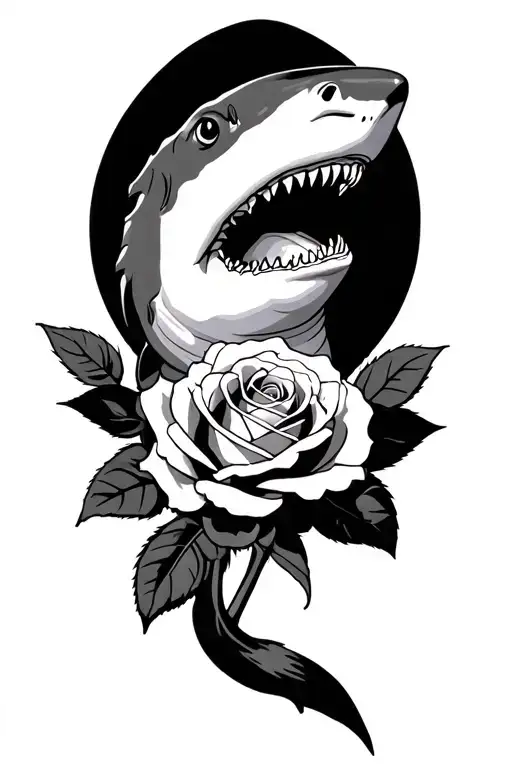 1994 roses shark tattoo design idea