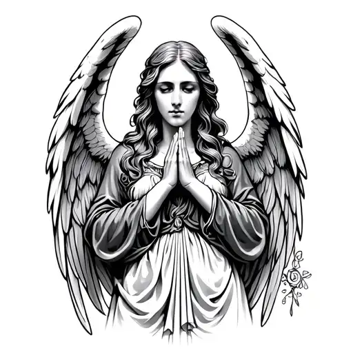 sexy angel praying in a church tattoo design idea