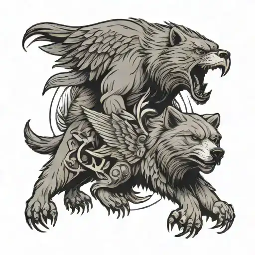 Christian cross wolf and bear eagle carrying a tattoo design idea