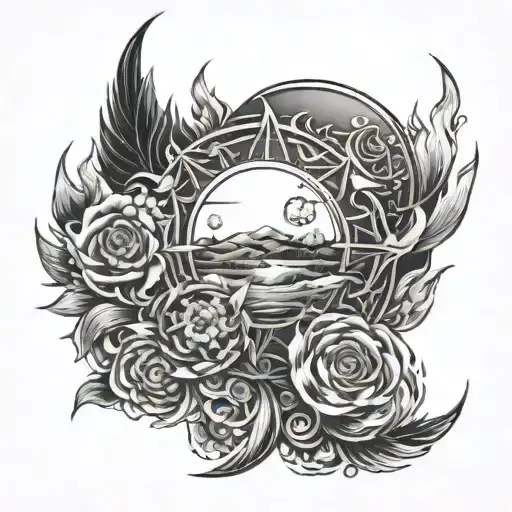 sun with earth, fire and air fine line tattoo design tattoo design idea
