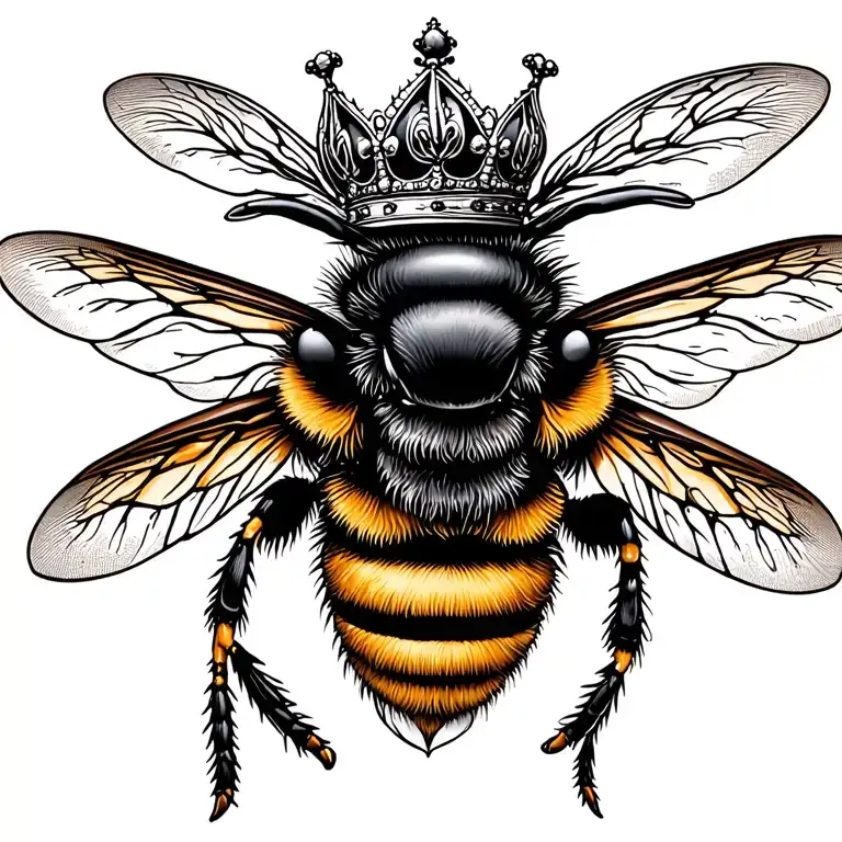 queen bee wearing crown adorned tattoo design idea