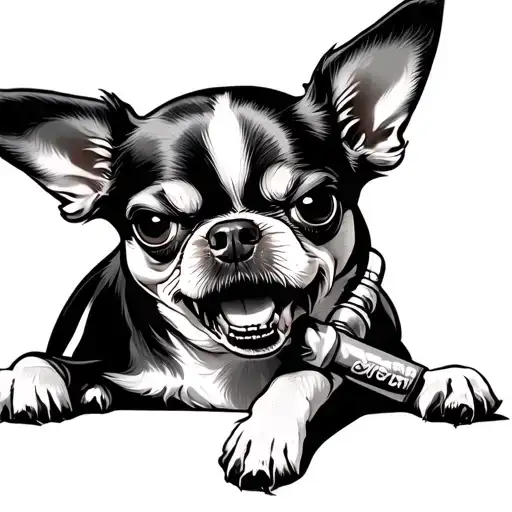 angry chihuahu dog with a joint tattoo design idea