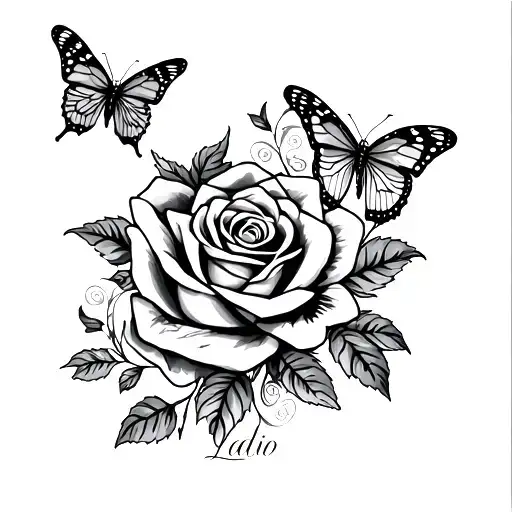 "Ladi D" Butterflies and Roses lined tattoo design idea