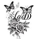 "Ladi D" Butterflies and Roses lined tattoo design idea