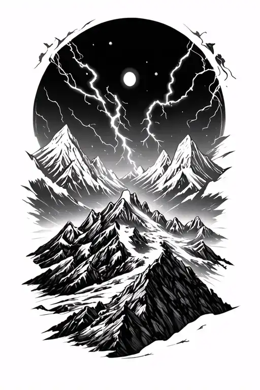 mountains, highs and lows of life, thunder, naruto, persistence and endurance tattoo design idea