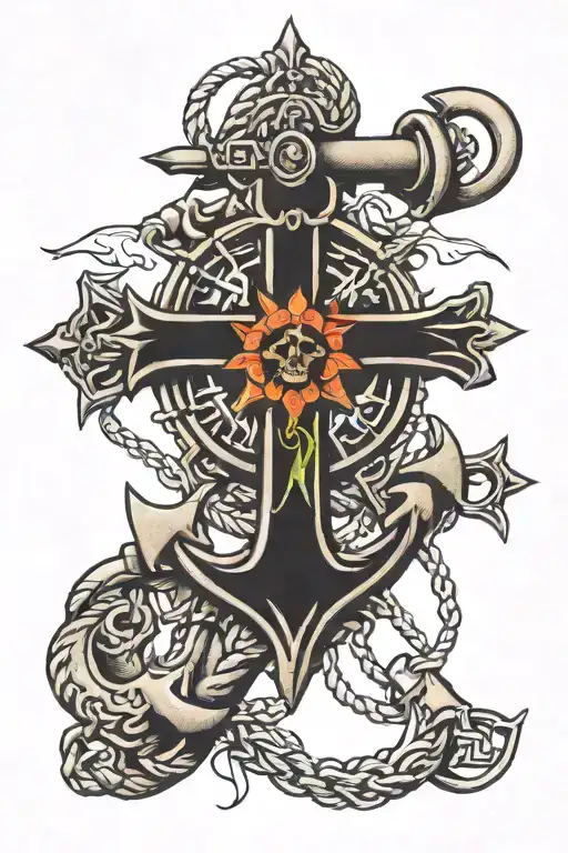 cross and anchor hanging tattoo design idea