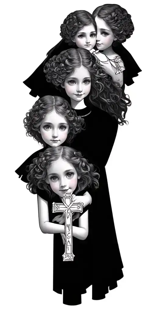 catholic with names sophia, Ella, Jack, Hazel tattoo design idea