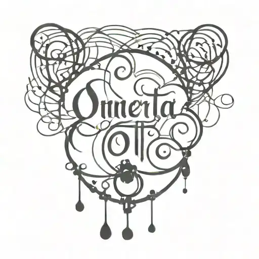 omerta text calligraphy style with prayer beads intertwined tattoo design idea
