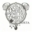 omerta text calligraphy style with prayer beads intertwined tattoo design idea