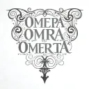 omerta text calligraphy style with prayer beads intertwined tattoo design idea
