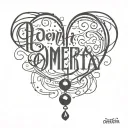 omerta text calligraphy style with prayer beads intertwined tattoo design idea
